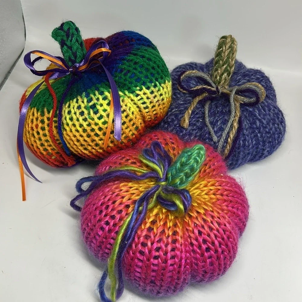 Colorful Knit Pumpkin Decor Set